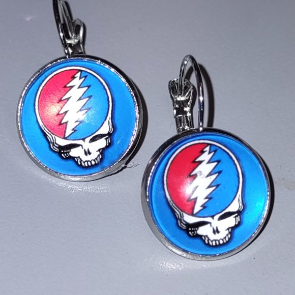 Earrings - Blue, Red & White with Grateful Dead STEAL YOUR FACE emblems - Picture 2 of 3